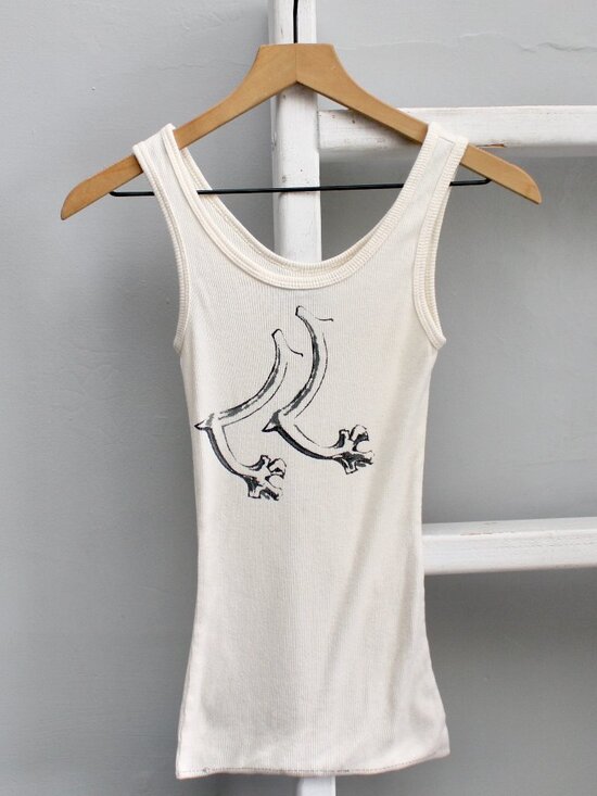 Linda Loudermilk Tops - Linda Loudermilk Vintage Y2K Cream Ribbed Graphic Tank Top Size OS Small UNCUT